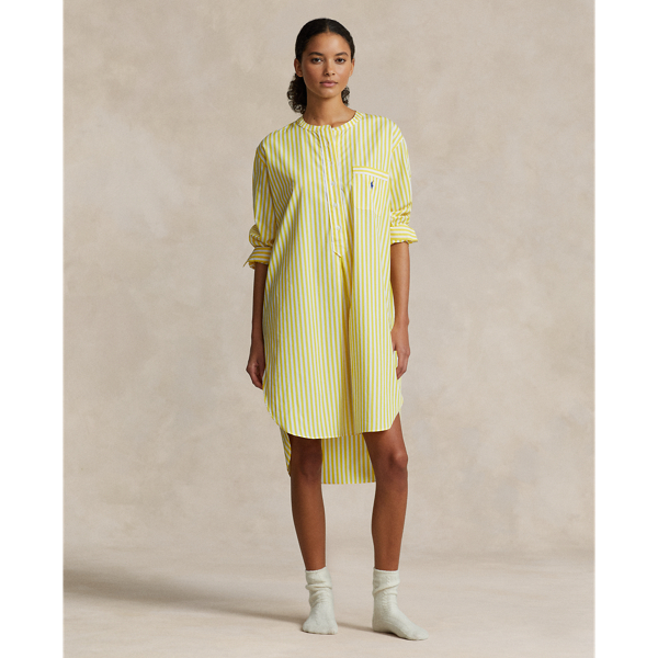 Ralph Lauren Striped Poplin Sleep Shirt In Lemon Zest