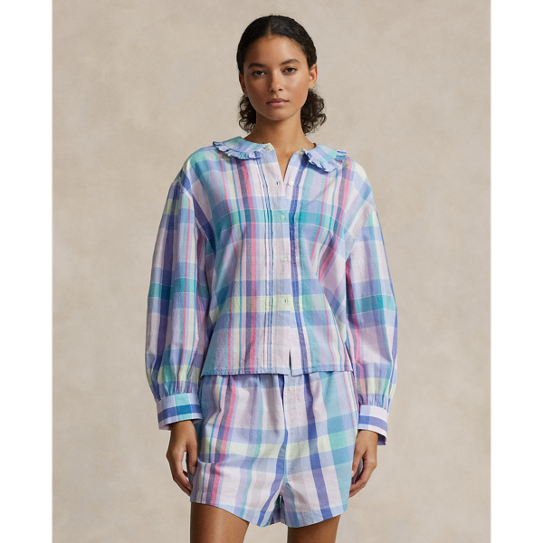 Ralph Lauren Plaid Cotton Long-sleeve Pajama Set In Romantic Madras