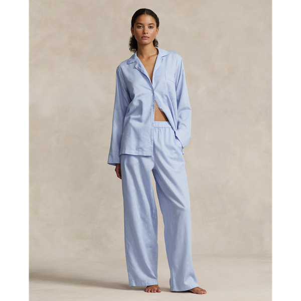 Ralph Lauren Allover Pony Long-sleeve Pajama Set In Blue