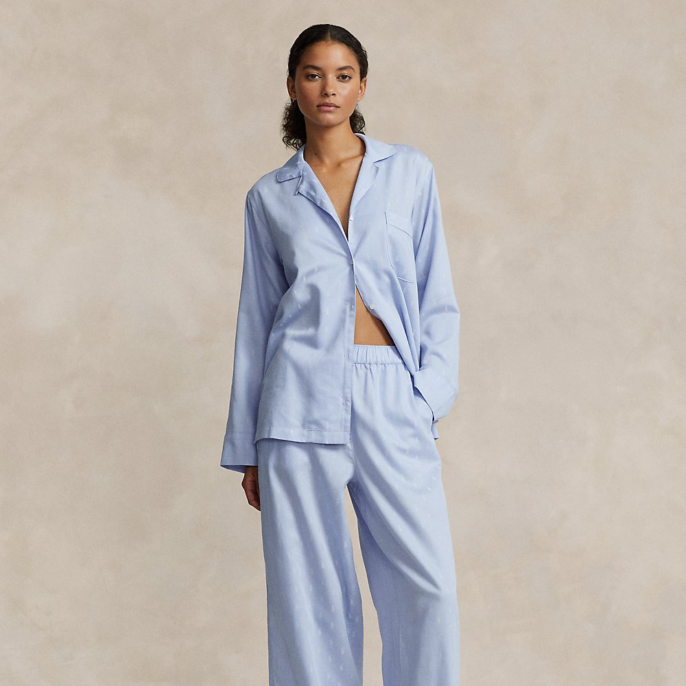 Ralph Lauren Allover Pony Long-sleeve Pajama Set In Blue