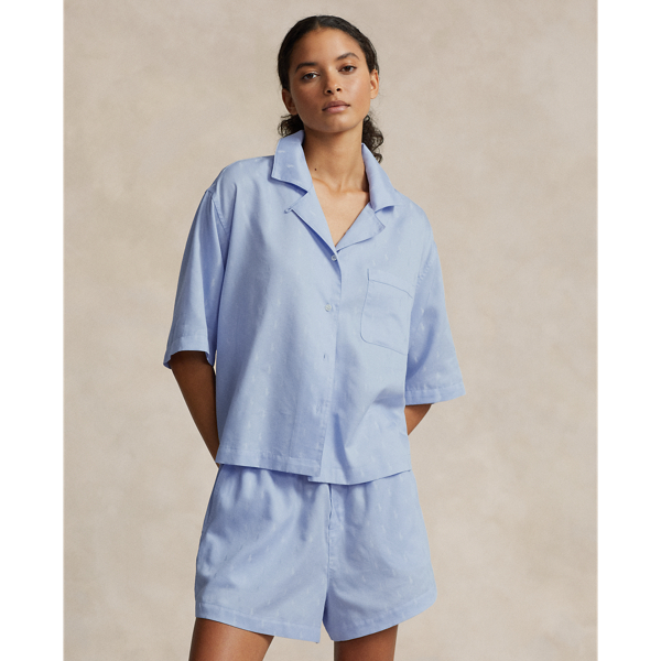 Ralph Lauren Allover Pony Short-sleeve Pajama Set In Blue