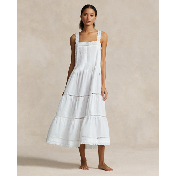 Ralph Lauren Tiered Cotton Voile Sleep Dress In White Cloud
