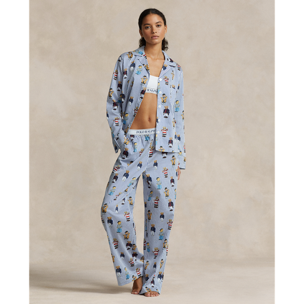 Ralph Lauren Polo Bear Long-sleeve Pajama Set In Nautical Bear