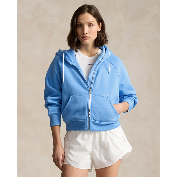 Shop Rlx Fleece Full-zip Dolman-sleeve Hoodie In Blue