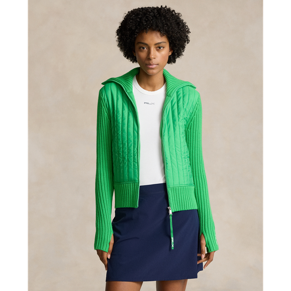 Shop Ralph Lauren Hybrid Funnelneck Sweater Jacket In Tiller Green