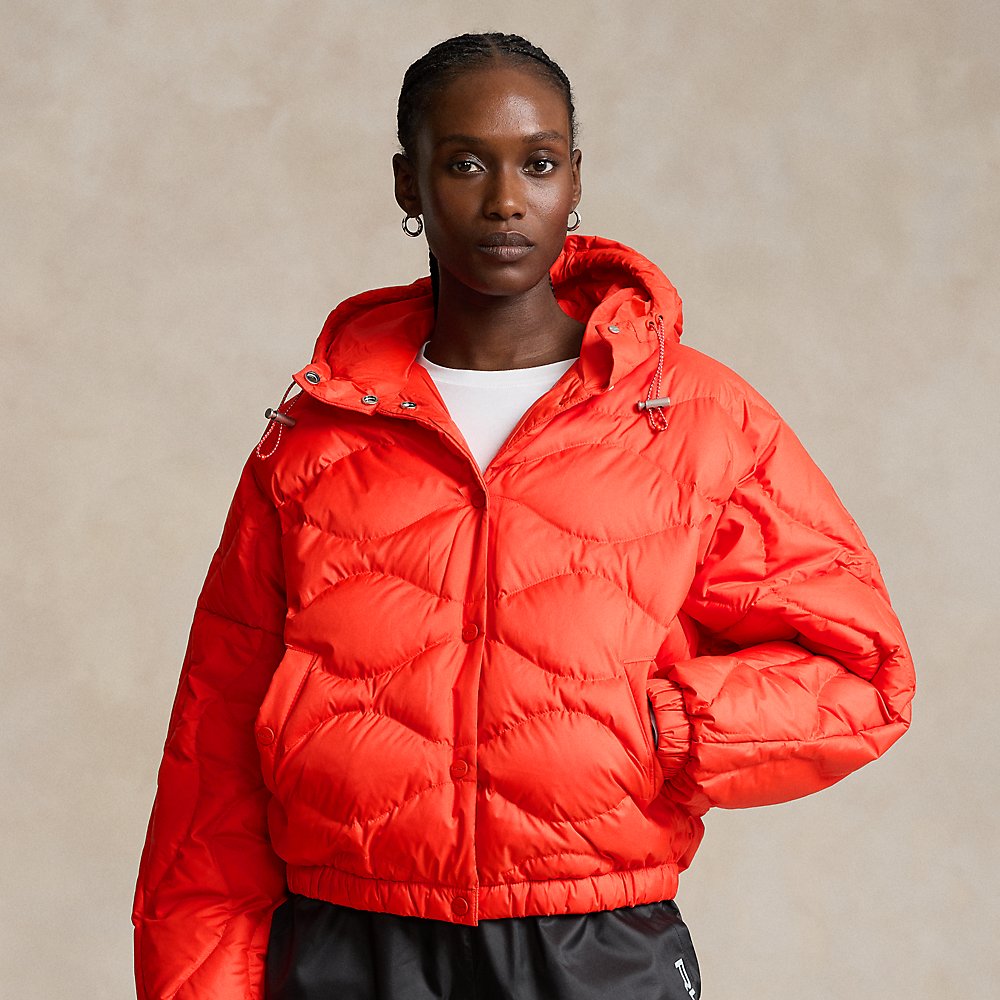 Shop Ralph Lauren Onion-quilted Hooded Down Jacket In Bright Poppy