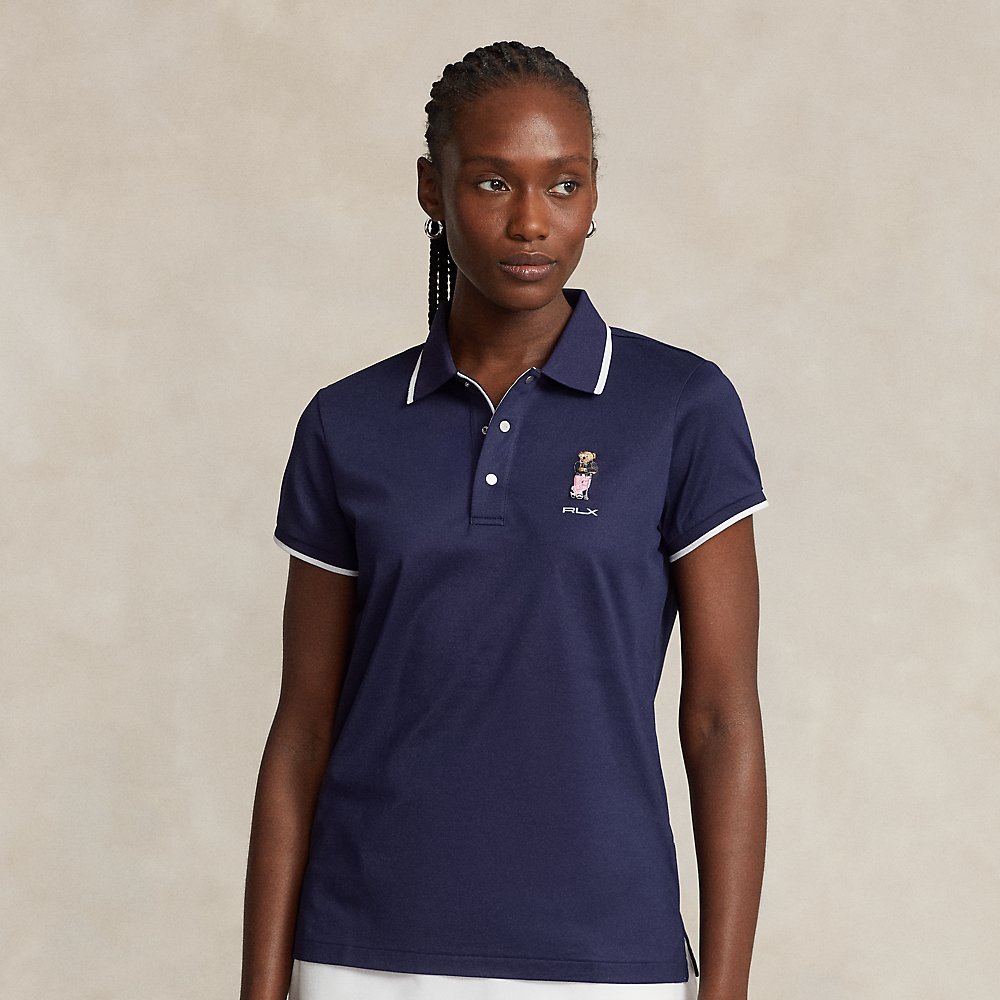 Rlx Golf Tailored Fit Polo Bear Polo Shirt In Refined Navy