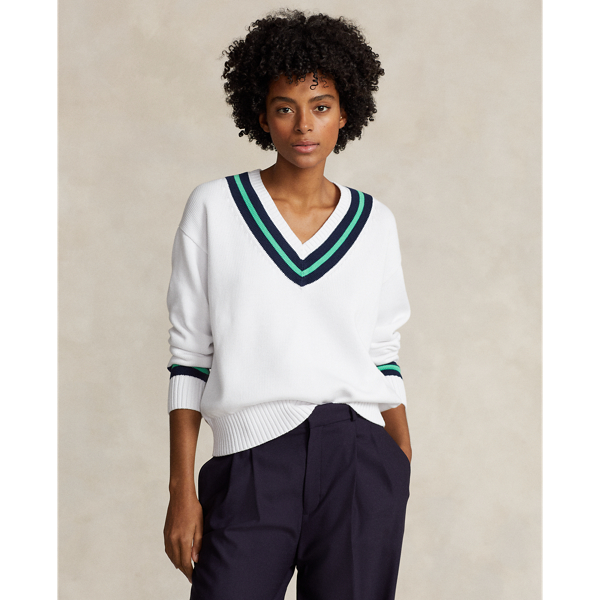 Rlx Golf Cotton Cricket Sweater In White/rfnd Navy/course Gr
