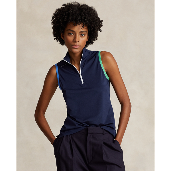 Rlx Golf Tailored Fit Quarter-zip Polo In Navy/blue/green/white