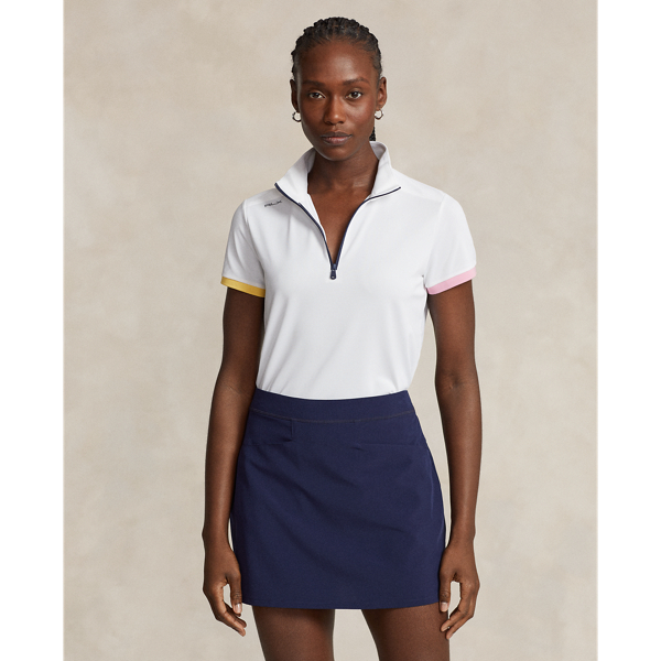 Rlx Golf Tailored Fit Quarter-zip Piqué Shirt In White/yellow/pink/navy