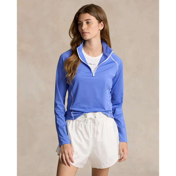 Rlx Golf Stretch Jersey Quarter-zip Pullover In Summer Blue/ceramc White