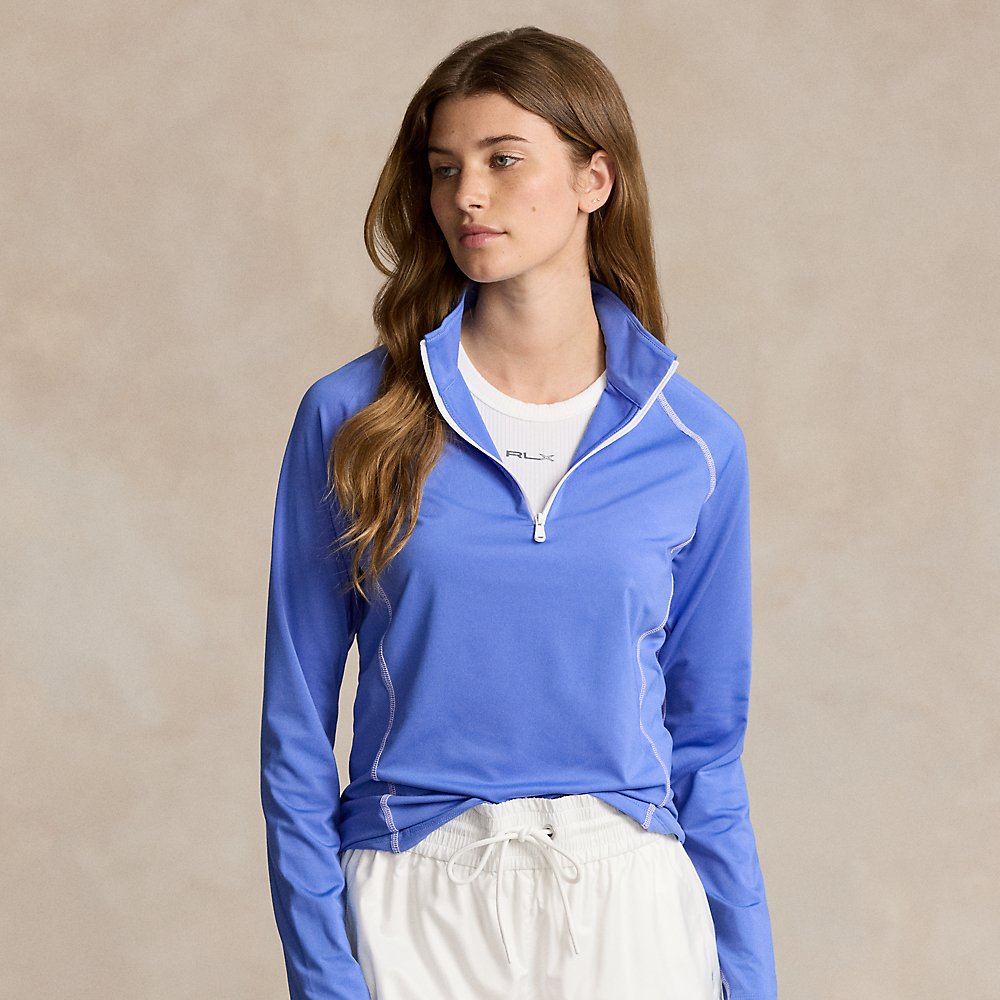 Rlx Golf Stretch Jersey Quarter-zip Pullover In Summer Blue/ceramc White