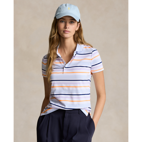 Rlx Golf Striped Stretch Jersey Polo Shirt In Oxford Blue Multi