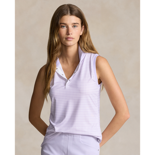Rlx Golf Tailored Fit Sleeveless Polo Shirt In Gingham/flower Purple