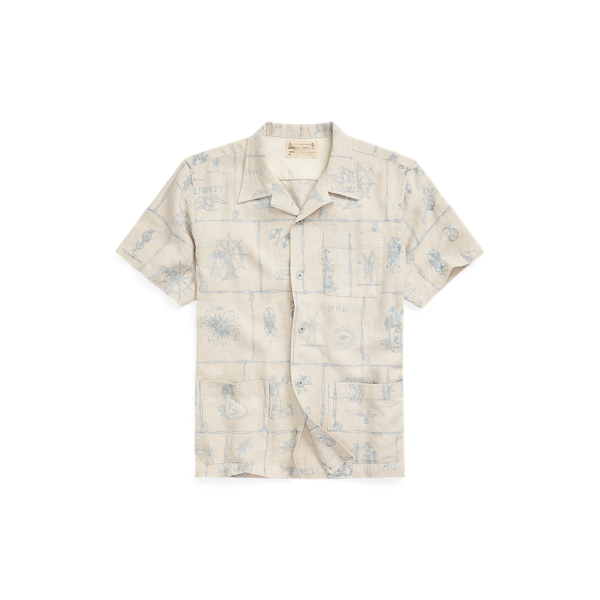 Shop Rrl Print Indigo Linen Camp Shirt In Natural