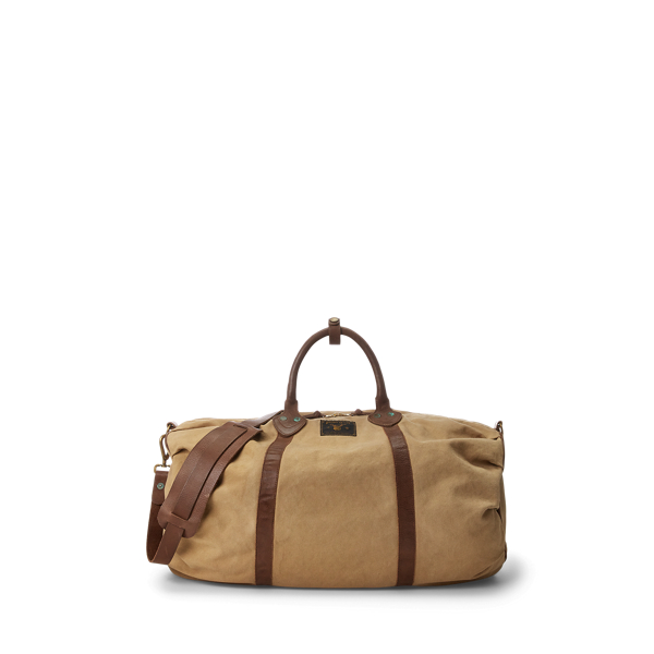 Shop Rrl Leather-trim Canvas Duffel In Green