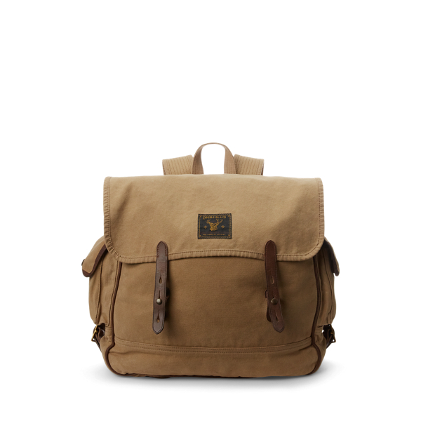 Double Rl Leather-trim Canvas Backpack In Khaki/brown
