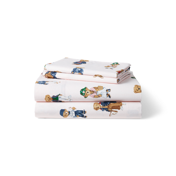 Polo Ralph Lauren Teddy Bear Stripe Sheet Set In Pink