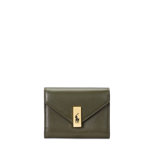 Shop Polo Ralph Lauren Polo Id Leather Fold-over Card Case In Green