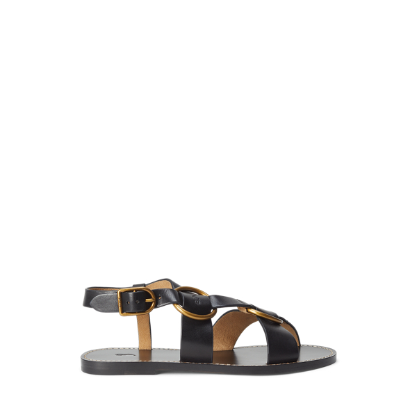 Shop Polo Ralph Lauren Double O-ring Leather Sandal In Black