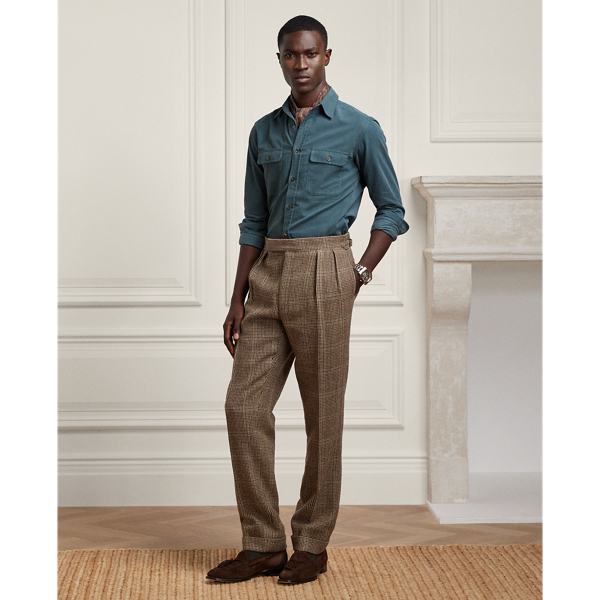 Ralph Lauren Purple Label Gregory Hand-tailored Tick-weave Trouser In Taupe Multi