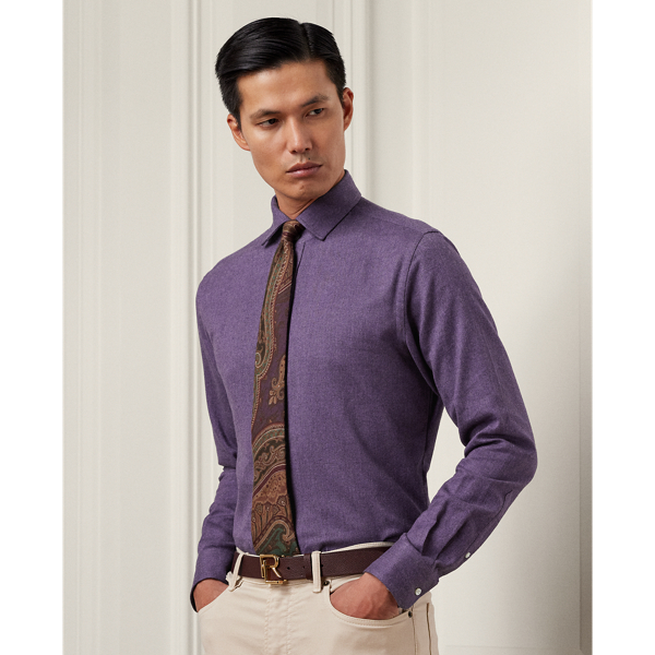 Shop Ralph Lauren Purple Label Brushed Flannel Shirt In Thistle Purple