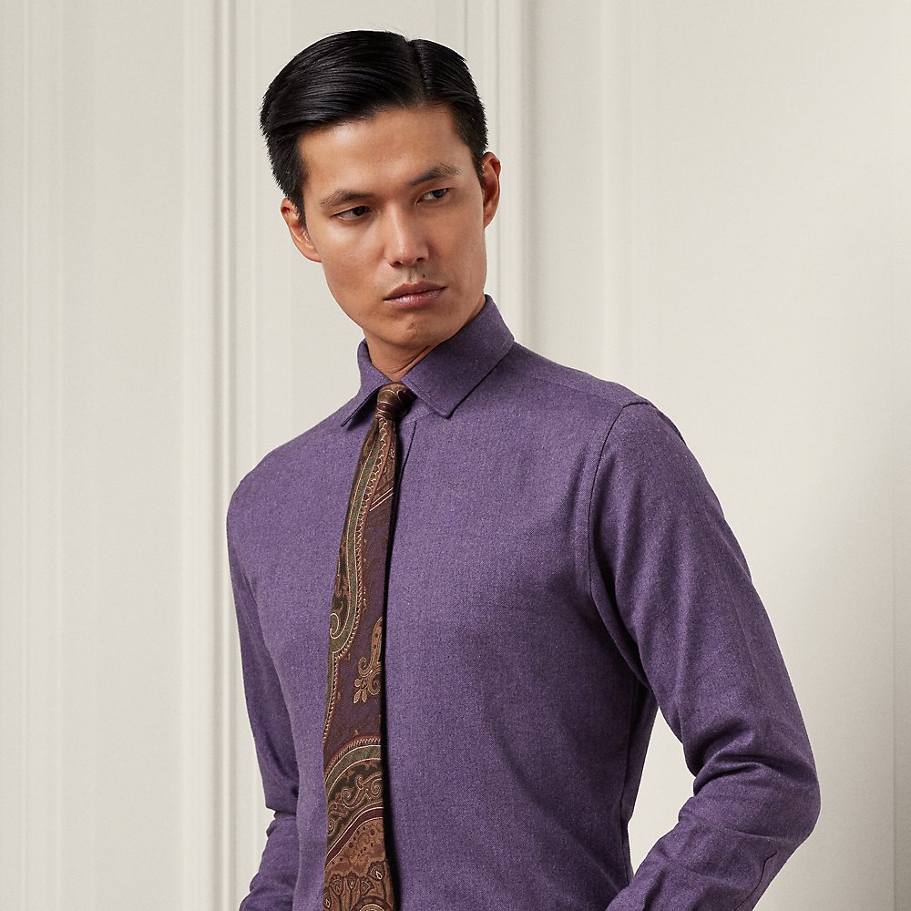 Ralph Lauren Purple Label Brushed Flannel Shirt In Thistle Purple