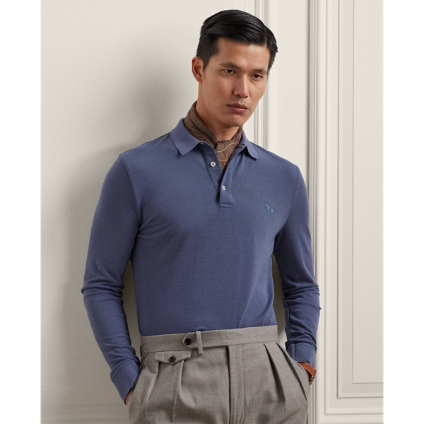 Ralph Lauren Purple Label Wool Piqué Long-sleeve Polo Shirt In Supply Blue