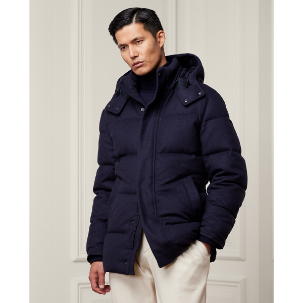Shop Ralph Lauren Purple Label Wool-blend Down Jacket In Classic Chairman Navy