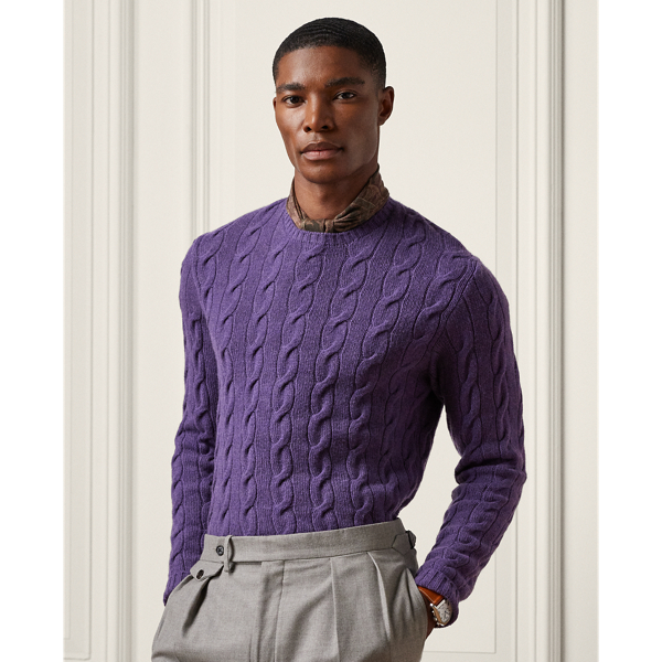 Ralph Lauren Purple Label Cable-knit Cashmere Sweater In Purple Thistle Melange