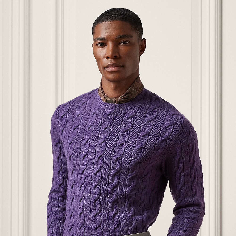 Ralph Lauren Purple Label Cable-knit Cashmere Sweater In Purple Thistle Melange