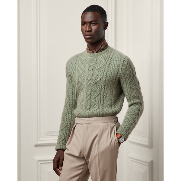 Ralph Lauren Purple Label Cable-knit Cashmere Sweater In Sage Melange