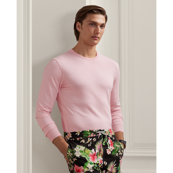 Shop Ralph Lauren Purple Label Cotton Crewneck Sweater In Crystal Rose