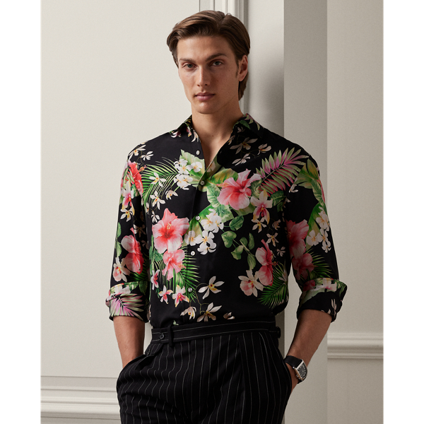 Shop Ralph Lauren Purple Label Botanical-print Silk Twill Shirt In Black