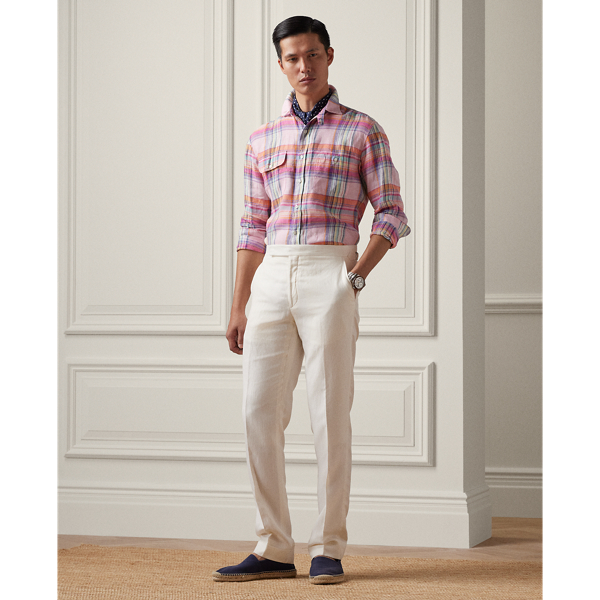 Ralph Lauren Purple Label Hand-tailored Silk-linen Suit Trouser In Off White