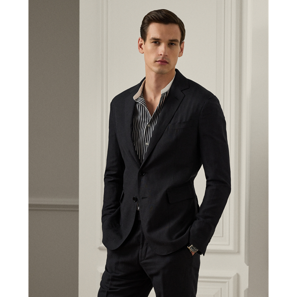 Ralph Lauren Purple Label Hadley Hand-tailored Silk-linen Jacket In Black