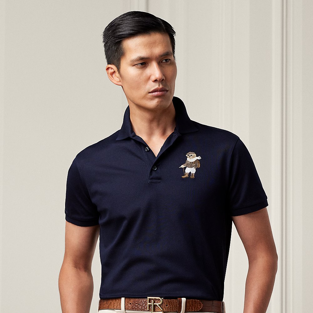 Shop Ralph Lauren Purple Label Custom Slim Fit Polo Bear Polo Shirt In Classic Chairman Navy