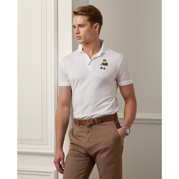 Shop Ralph Lauren Purple Label Custom Slim Fit Polo Bear Polo Shirt In Classic White