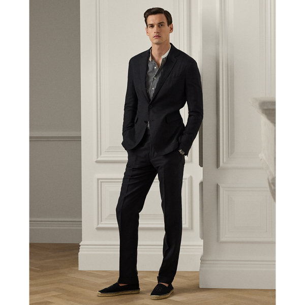 Ralph Lauren Purple Label Gregory Hand-tailored Silk-linen Trouser In Black