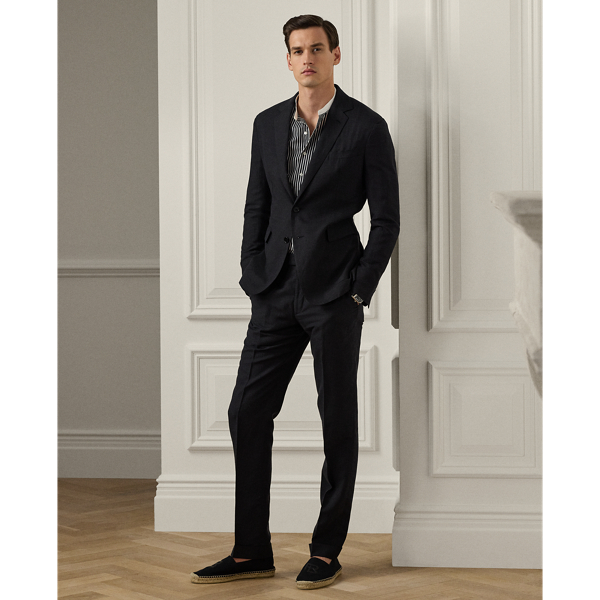 Ralph Lauren Gregory Hand-tailored Silk-linen Trouser In Black