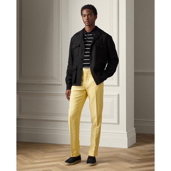 Shop Ralph Lauren Purple Label Gregory Hand-tailored Silk-linen Trouser In Sun Yellow