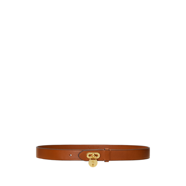 Shop Laurèn Padlock Leather Belt In Tan