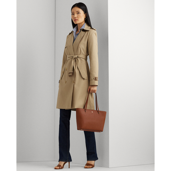 Shop Laurèn Crosshatch Leather Medium Karly Tote In Tan