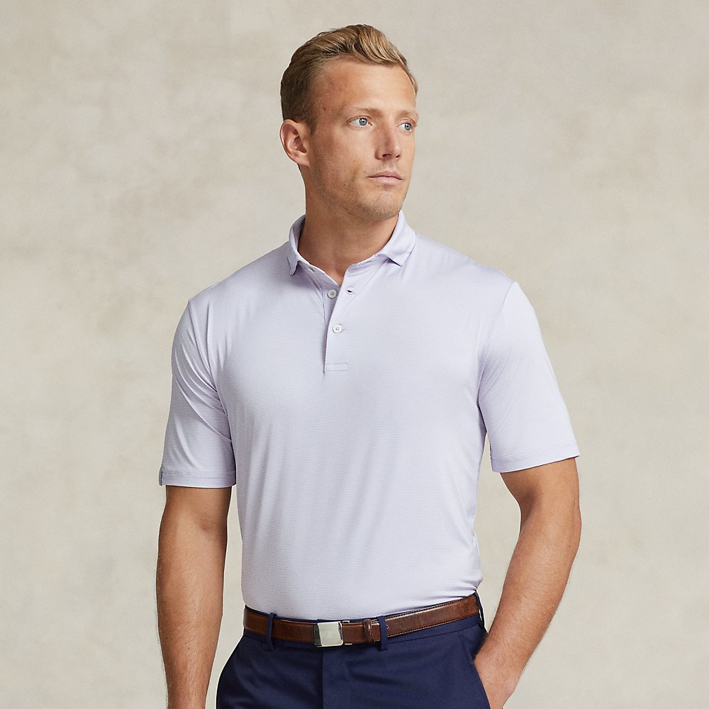Shop Rlx Golf Classic Fit Striped Stretch Polo Shirt In Flower Purple/ White