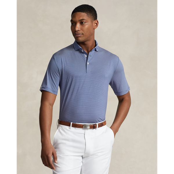 Shop Rlx Golf Classic Fit Striped Stretch Polo Shirt In Beach Royal/ White