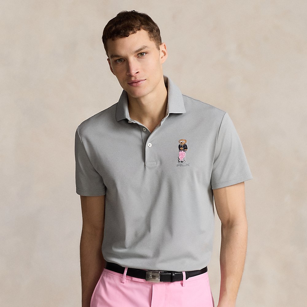 Rlx Golf Tailored Fit Polo Bear Polo Shirt In Andover Heather
