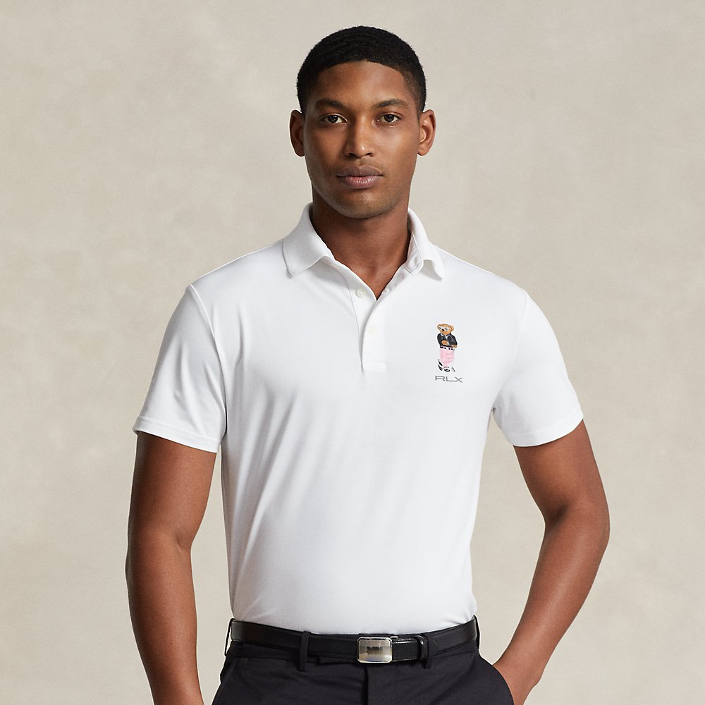 Rlx Golf Tailored Fit Polo Bear Polo Shirt In Ceramic White
