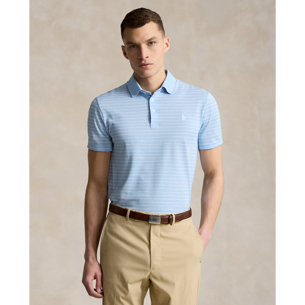 Rlx Golf Tailored Fit Performance Mesh Polo Shirt In Office Blue/ceramic White