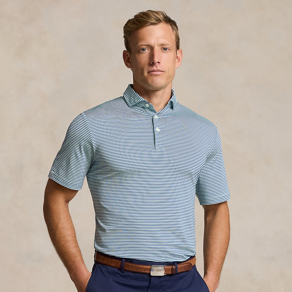 Shop Rlx Golf Classic Fit Striped Stretch Polo Shirt In Pastel Mint Multi
