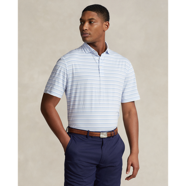 Shop Rlx Golf Classic Fit Stretch Jersey Polo Shirt In Oxford Blue Multi